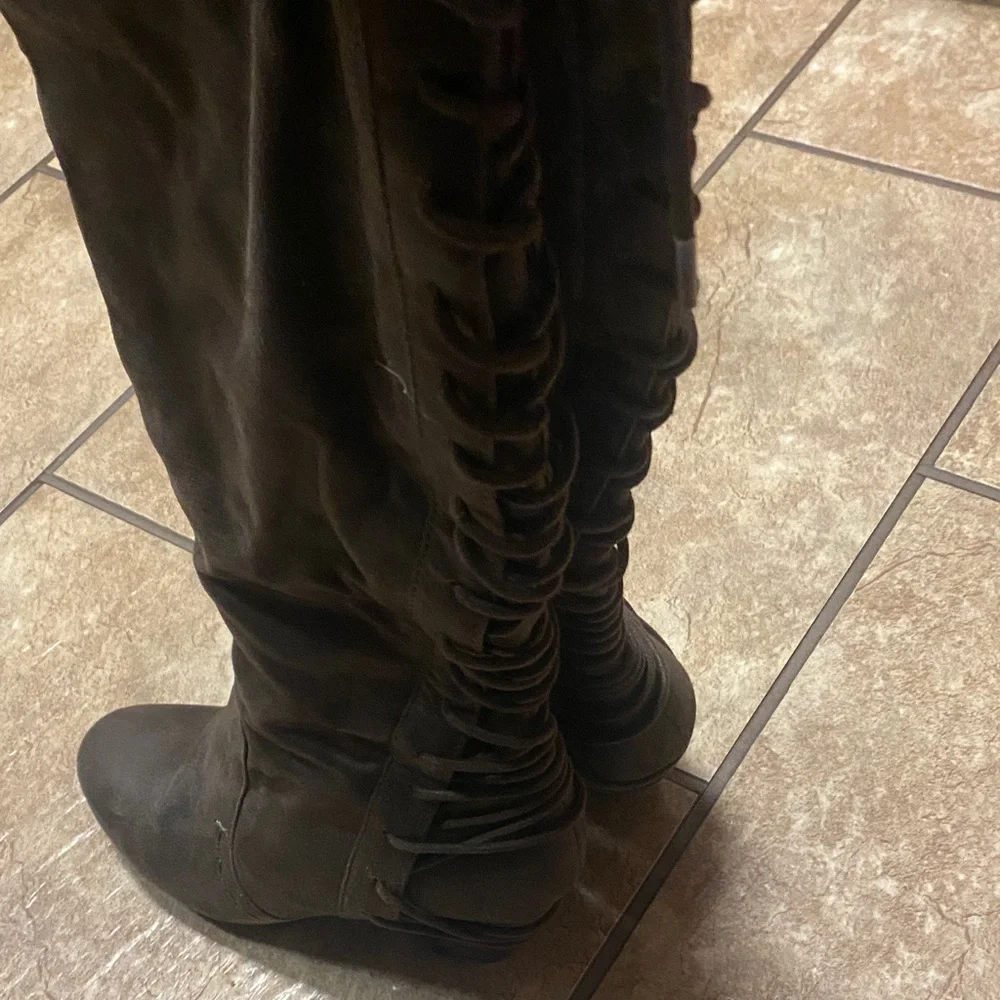 Slouchy Chocolate Brown Over the Knee Size 8 Decorated Boots Collegiate